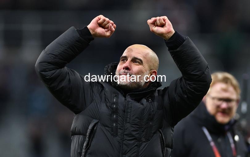 Pep Guardiola celebrates Manchester City's win over Newcastle United